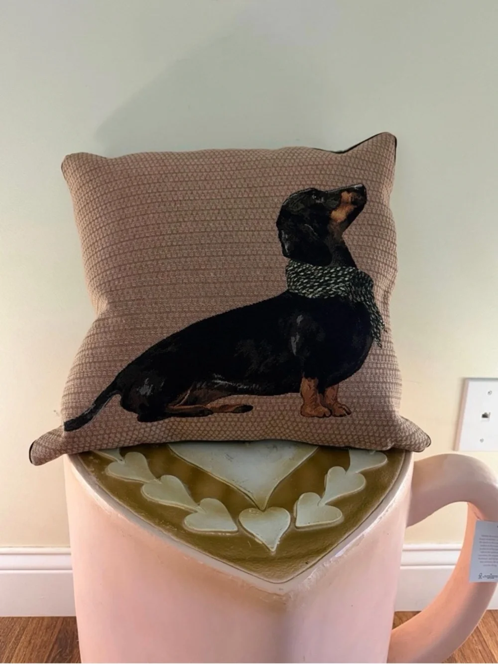Iosis by Yves Delorme Dachshund with Scarf Accent Pillow -Pink